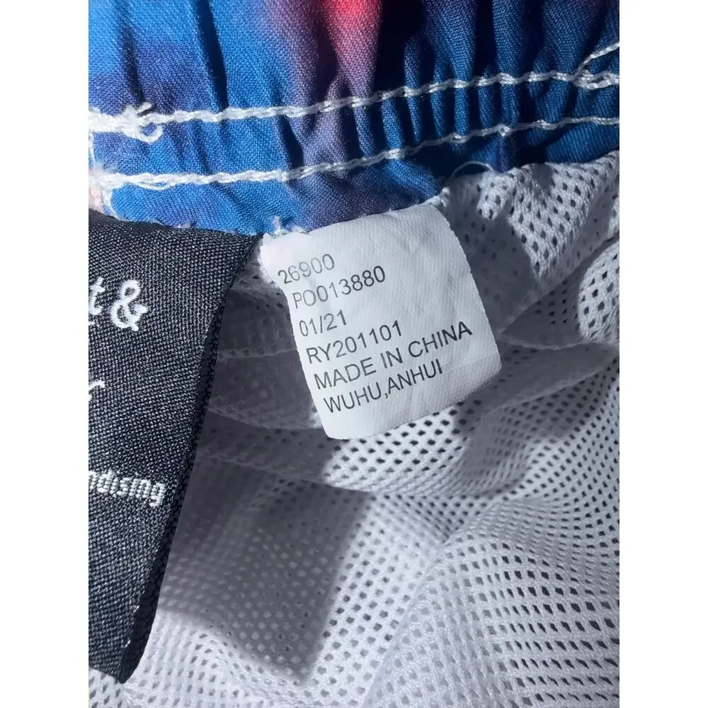 Walnut & 39th men’s tie dye red, white and blue patriotic swim trunks